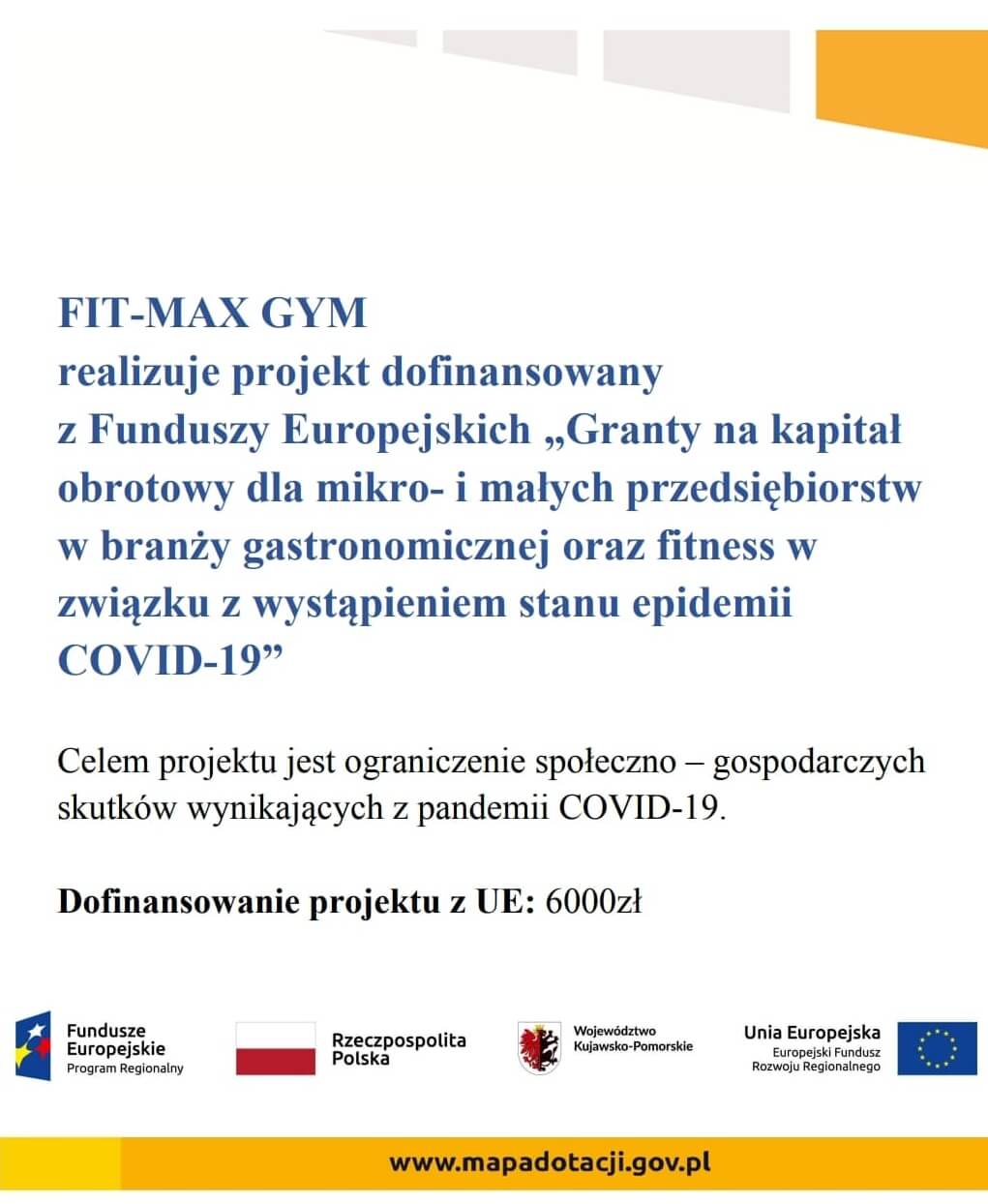 Grant dla Fit-Max Gym siłownia Bydgoszcz